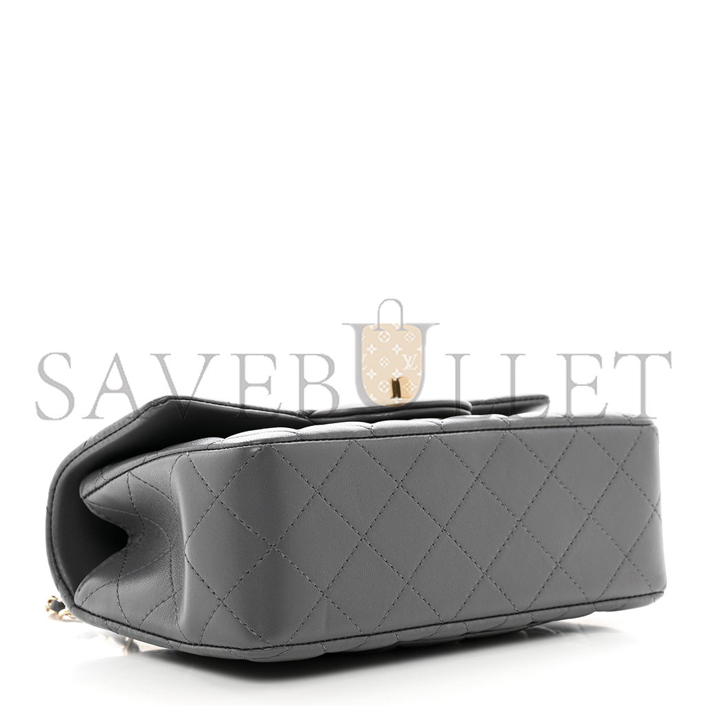 CHANEL LAMBSKIN QUILTED MINI CHAIN TOP HANDLE RECTANGULAR FLAP GREY AS2431 (20*12*6cm)